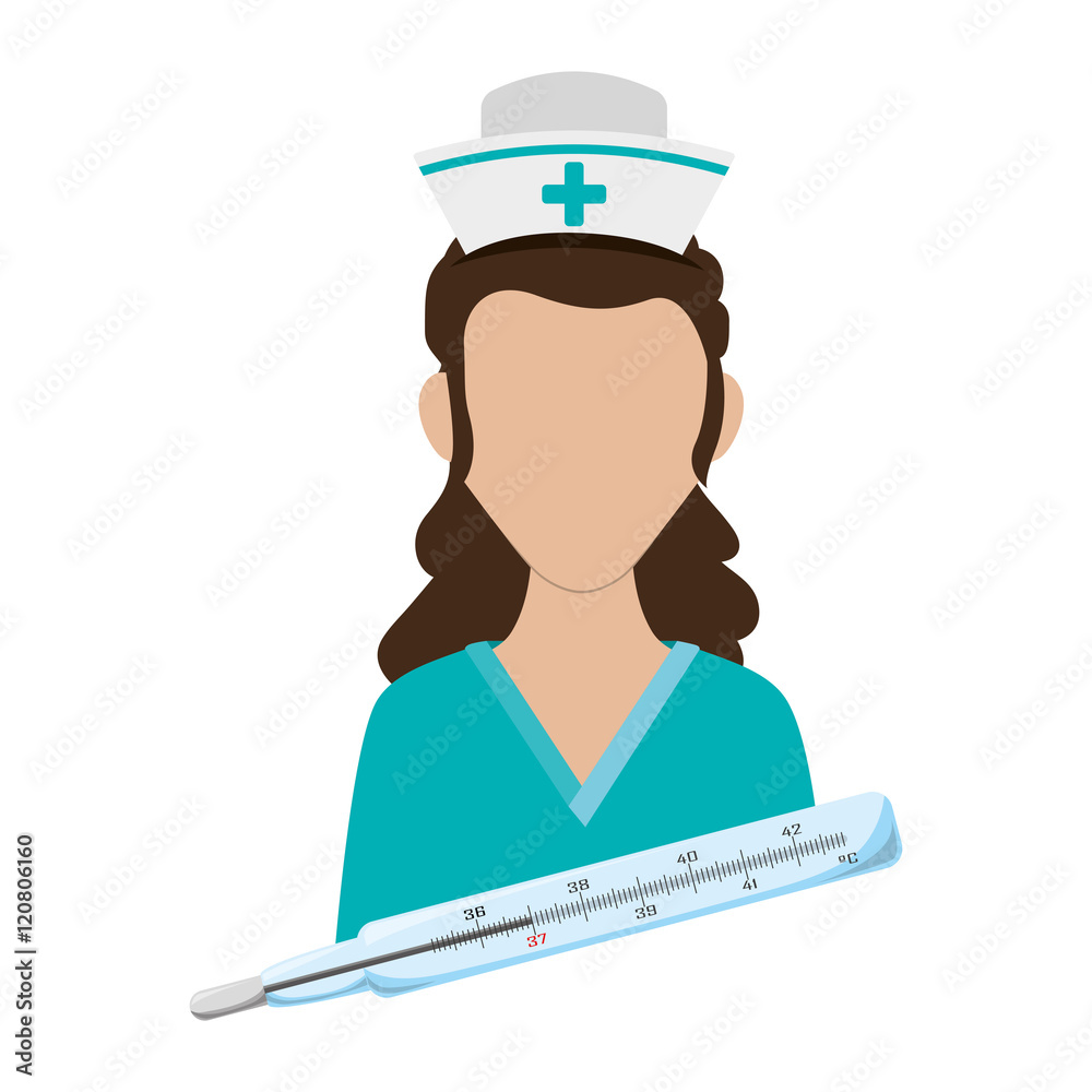 Nurse with uniform and thermometer icon. Medical and health care theme. Isolated design. Vector illustration