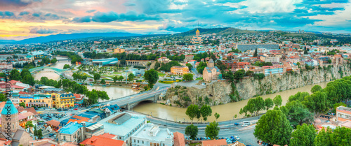 Panoramic Top View Of Tbilisi Center, Georgia, Famous Landmarks, photo