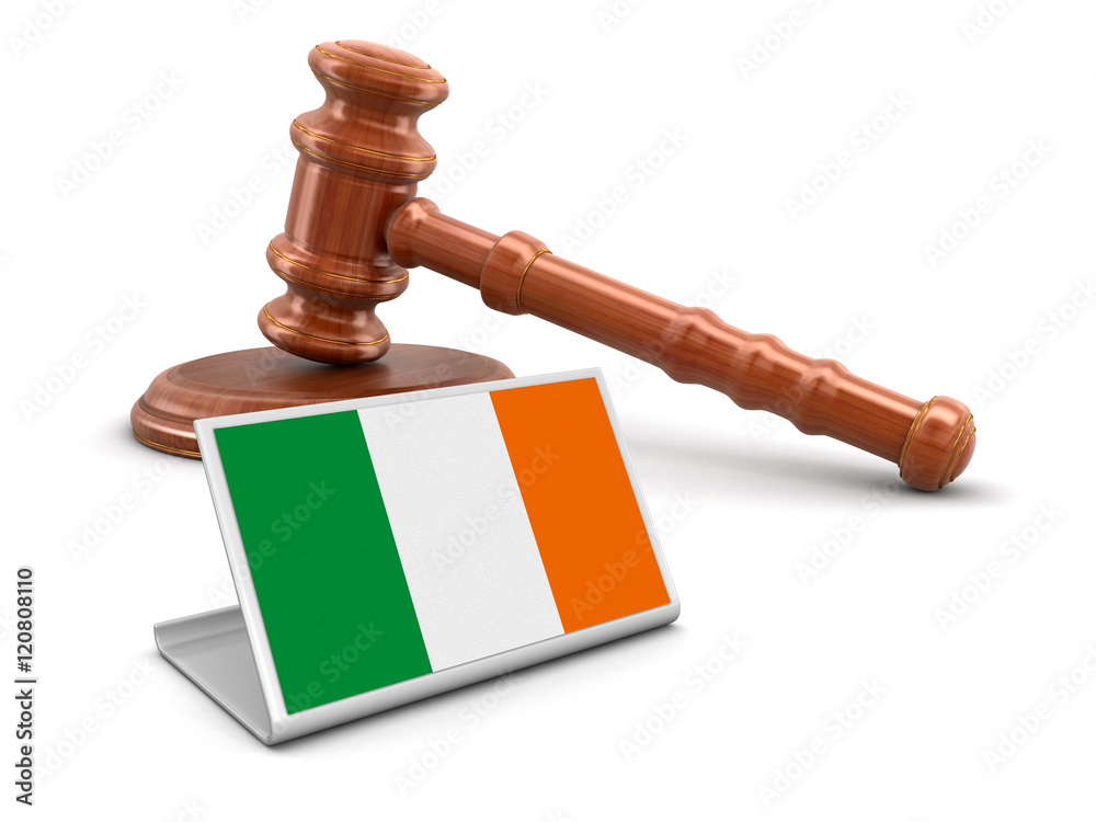 3d wooden mallet and Irish flag. Image with clipping path