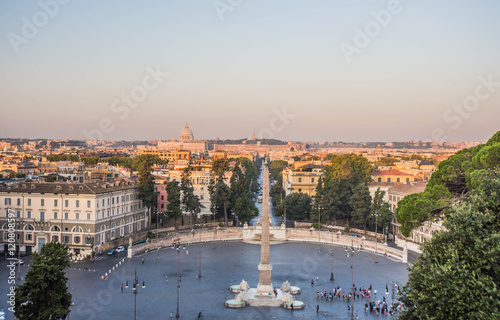 Piazza del Popolo  as seen from Villa Borghese  Rome  Italy