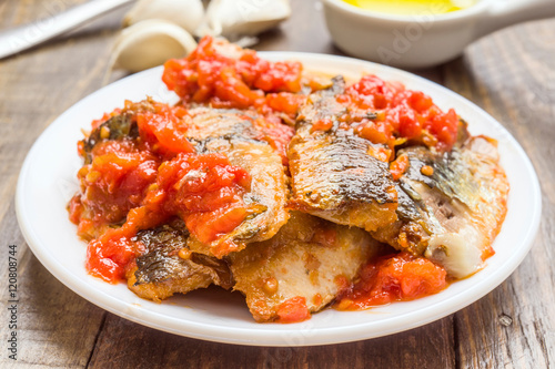 sardine fillets dish with tomato sauce photo