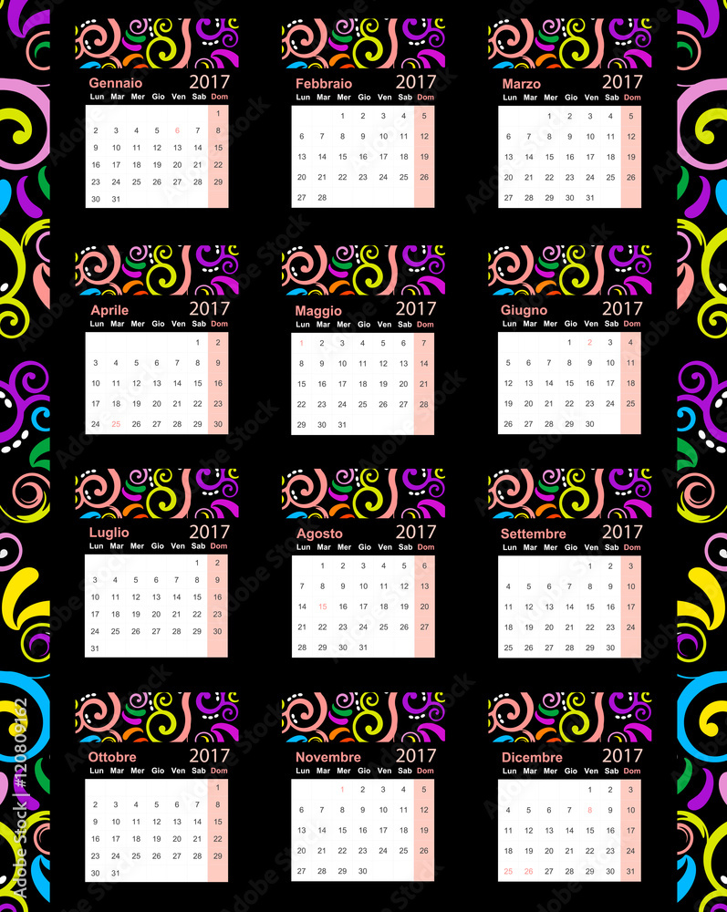 Year 2017 Calendar - Tribal Italy - Complete or single month