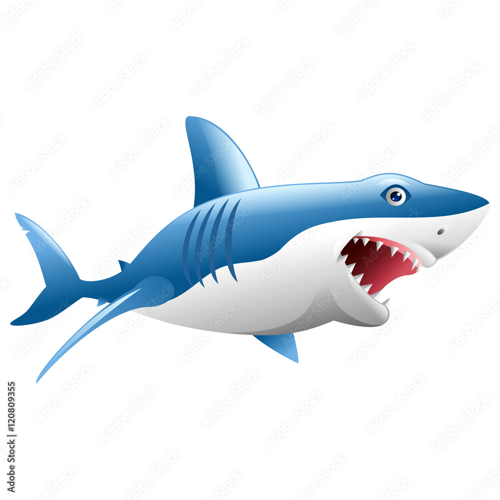 Obraz premium Wild shark attack on white background