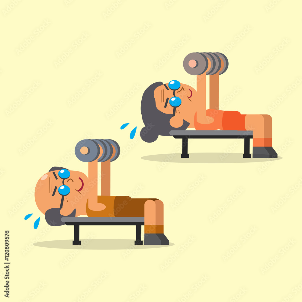Cartoon senior man and woman doing dumbbell press exercise Stock Vector ...