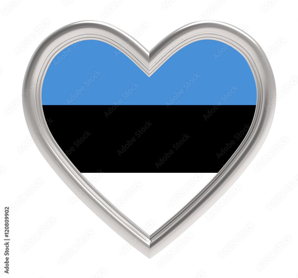Estonia flag in silver heart isolated on white background. 3D illustration. Estonia flag in silver heart isolated on white background. 3D illustration.