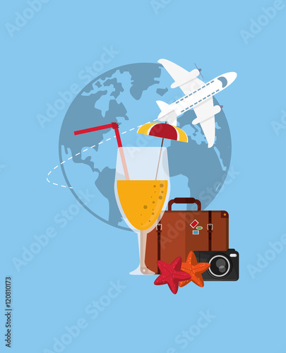 flat design earth globe vacation travel icons image vector illustration