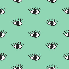 Fototapete Augenmuster Moderne Augen auf Grünem Hintergrund  © xuliadore