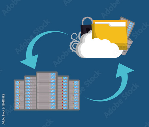 Gears padlock cloud and file icon. Data center and web hosting theme. Colorful design. Vector illustration