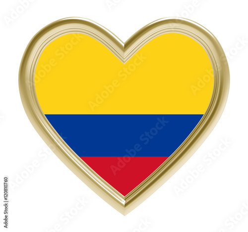 Colombia flag in golden heart isolated on white background. 3D illustration. Free Download Colombia flag in golden heart isolated on white background. 3D illustration. - GFXLoad