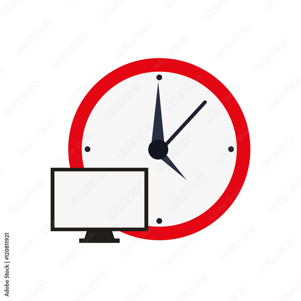 flat design wall clock and computer monitor icon vector illustration