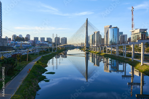 Cable-stayed bridge over the Pinheiros river in Sao Paulo city, Brazil.