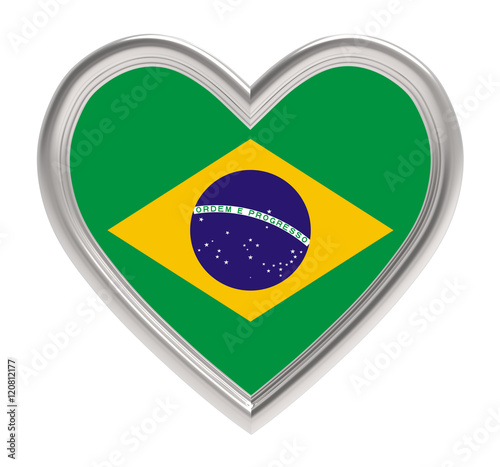 Free Download Brazilian flag in silver heart isolated on white background. 3D illustration. - GFXLoad