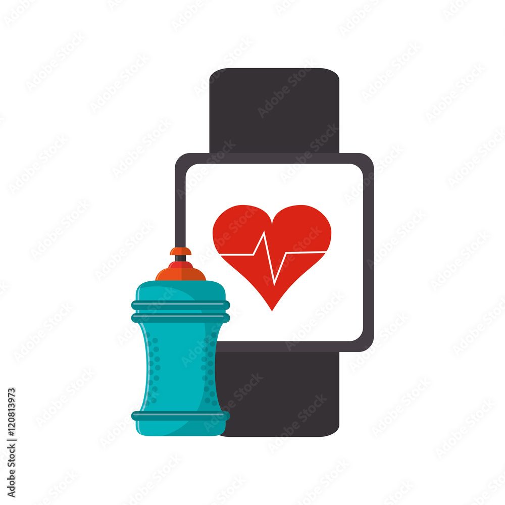 flat design heart rate wrist monitor and sports bottle icon vector illustration flat design heart rate wrist monitor and sports bottle icon vector illustration