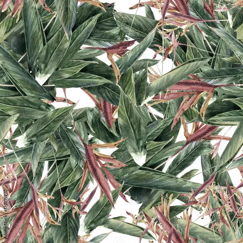 Obraz Akwarela, liść i kwiaty, wzór