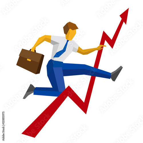 Businessman with case jump over decrease in chart