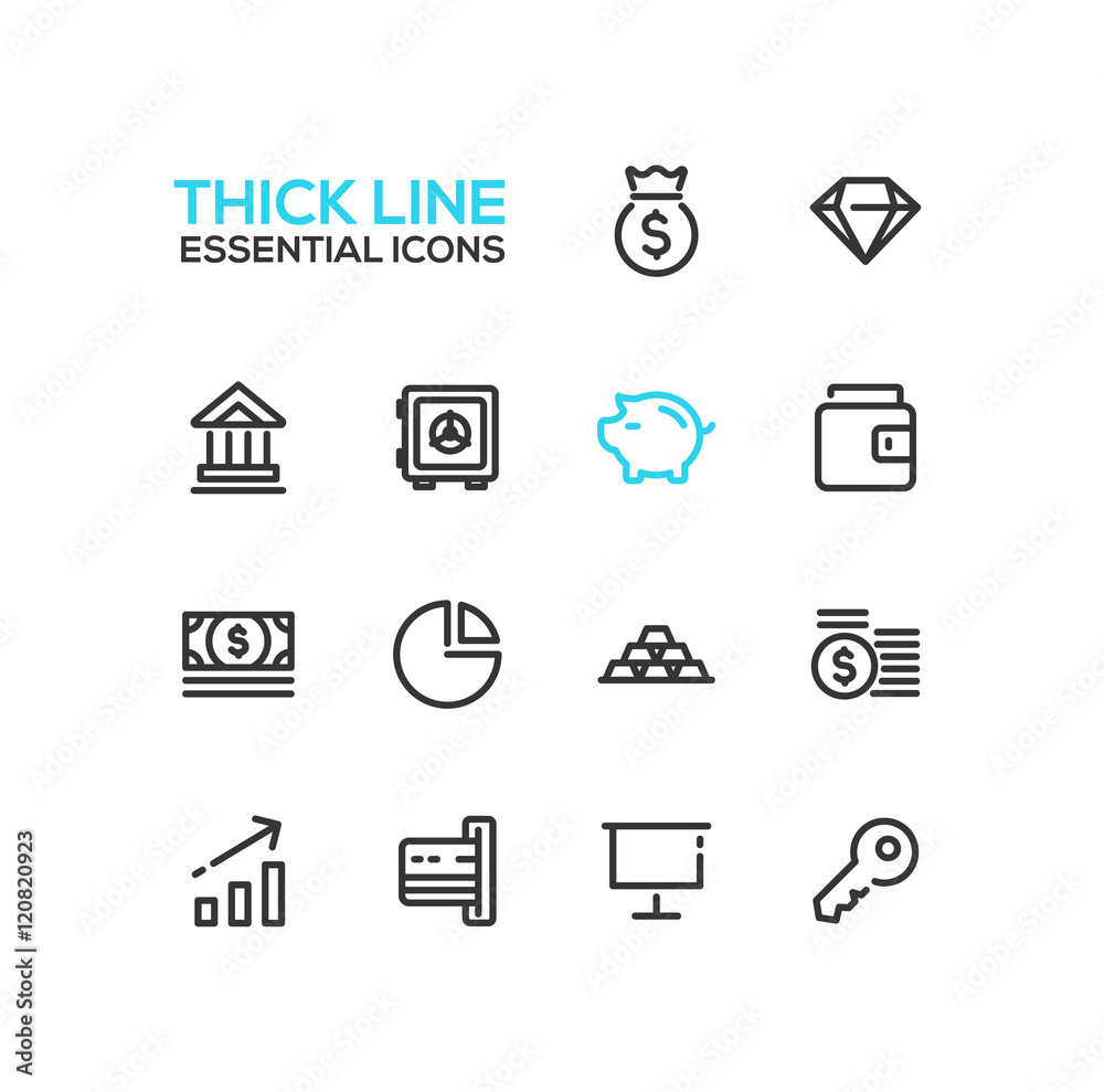 Business, Finance, Symbols - thick line design icons set
