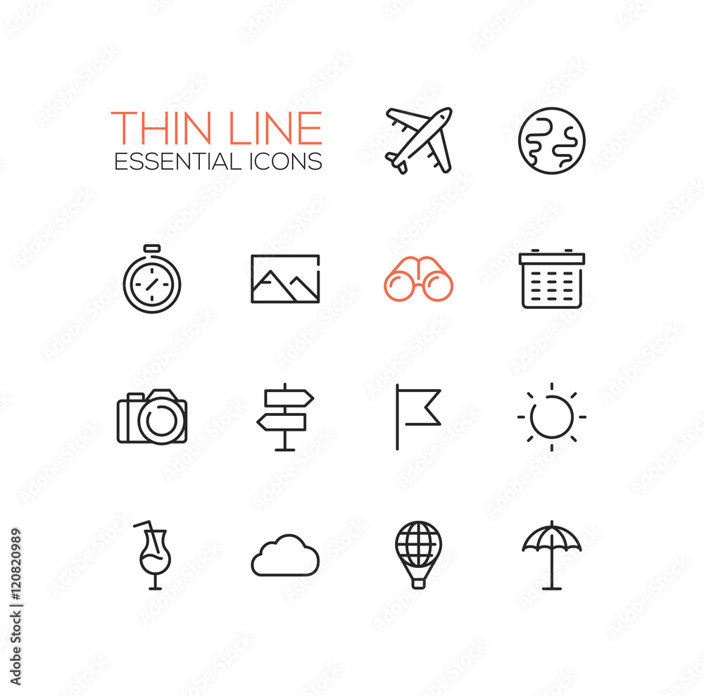 Fototapeta premium Travel Symbols - thick line design icons set