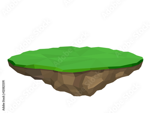 Floating island, vector illustration in low poly style, isolated.