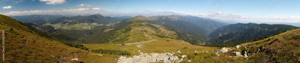east panorama view from Kosarisko in Nizke Tatry mountains in Slovakia