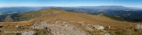west panorama view from summit of Kralova hola in Nizke Tatry mountains in Slovakia