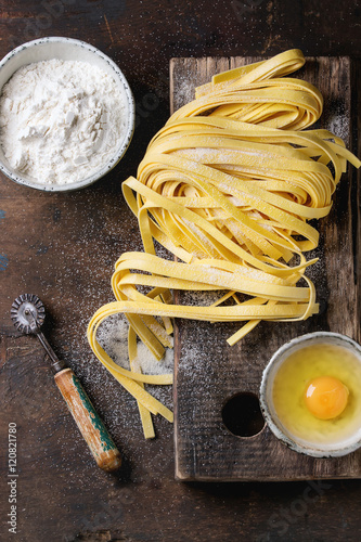 Raw homemade pasta tagliatelle