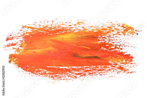 photo orange grunge brush strokes oil paint isolated on white background