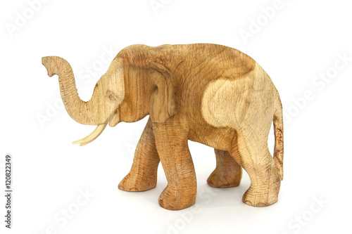 natural color teak wood elephant on white background