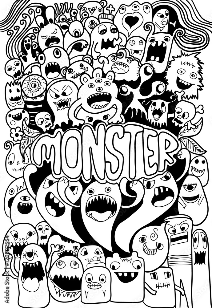 Vector illustration of Monsters and cute alien friendly, cool, cute hand-drawn Vector illustration of Monsters and cute alien friendly, cool, cute hand-drawn