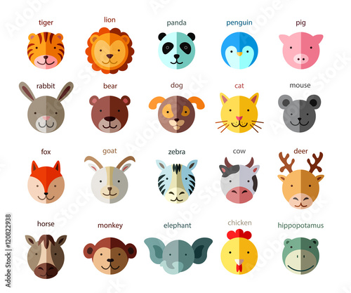 Line Animal Head Icon Set. Vector Illustration.