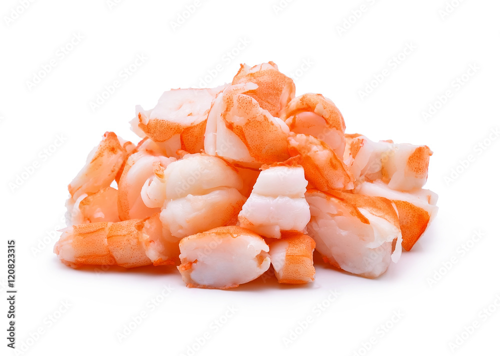 Cooked shrimps isolated on white background.