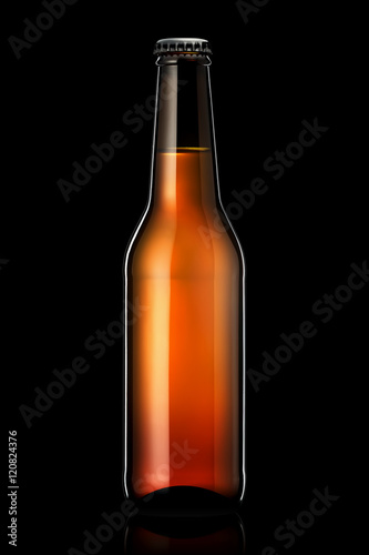 Bottle of beer or cider with clipping path isolated on black background