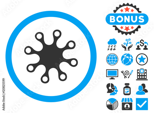 Axenic icon with bonus elements. Vector illustration style is flat iconic bicolor symbols, blue and gray colors, white background.