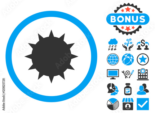 Bacterium icon with bonus elements. Vector illustration style is flat iconic bicolor symbols, blue and gray colors, white background.