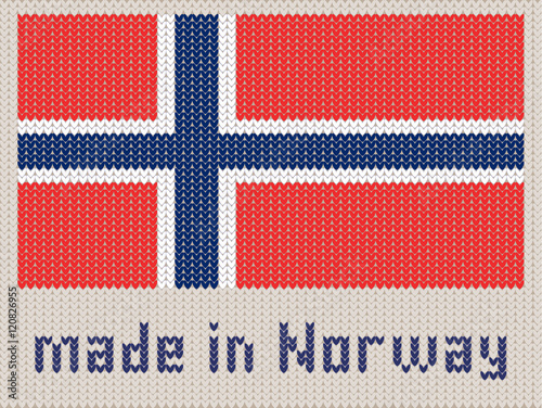 Norwegian flag knitted pattern, made in Norway. Modern vector ornament, wool knitted texture, banner of Norway. Flat knitted standard, design element for sites. Hand made flag.