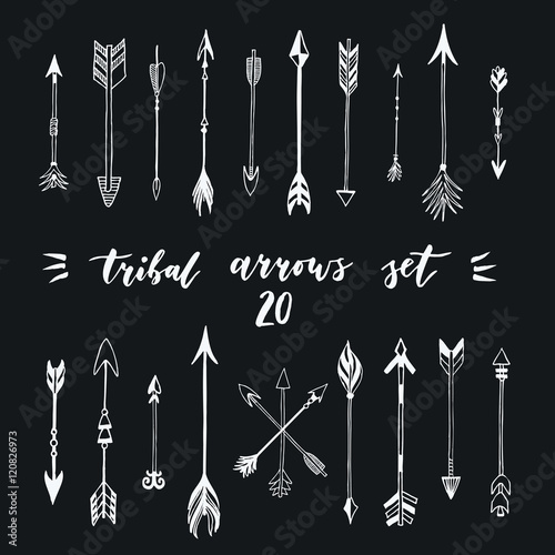 Tribal arrows set. Different native american arrows collection. Decorative vector stylized illustration of booms. Design elements for packaging, books, textile. Painted arrows, boho style.