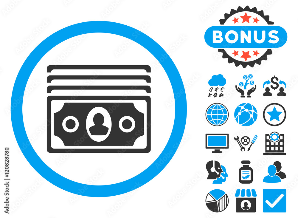 Banknotes icon with bonus design elements. Vector illustration style is ...
