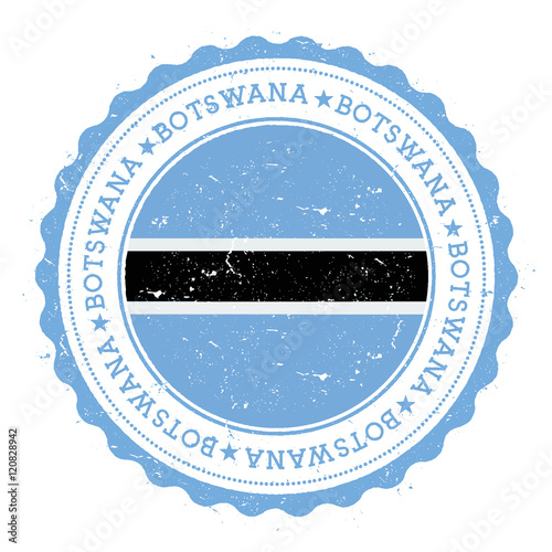 Grunge rubber stamp with Botswana flag. Vintage travel stamp with circular text, stars and national flag inside it. Vector illustration.
