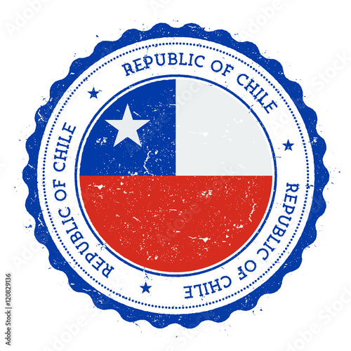 Grunge rubber stamp with Chile flag. Vintage travel stamp with circular text, stars and national flag inside it. Vector illustration.