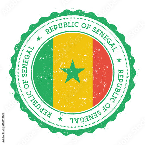 Grunge rubber stamp with Senegal flag. Vintage travel stamp with circular text, stars and national flag inside it. Vector illustration.