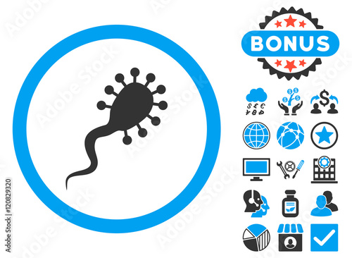 Bloodsucker icon with bonus symbols. Vector illustration style is flat iconic bicolor symbols, blue and gray colors, white background.