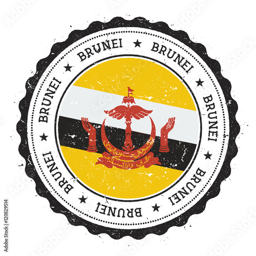 Grunge rubber stamp with Brunei Darussalam flag. Vintage travel stamp with circular text, stars and national flag inside it. Vector illustration.