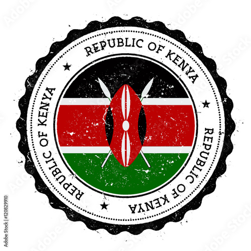 Grunge rubber stamp with Kenya flag. Vintage travel stamp with circular text, stars and national flag inside it. Vector illustration.
