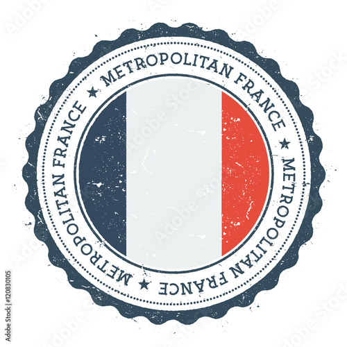 Grunge rubber stamp with France flag. Vintage travel stamp with circular text, stars and national flag inside it. Vector illustration.