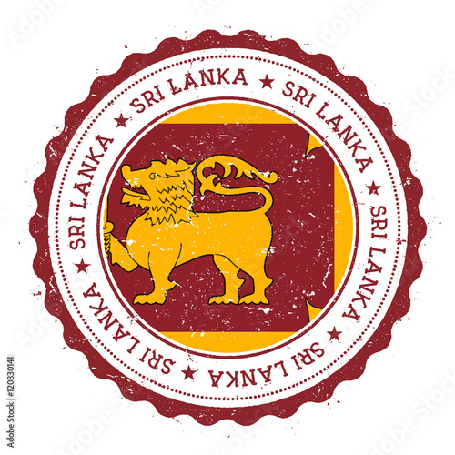 Grunge rubber stamp with Sri Lanka flag. Vintage travel stamp with circular text, stars and national flag inside it. Vector illustration.