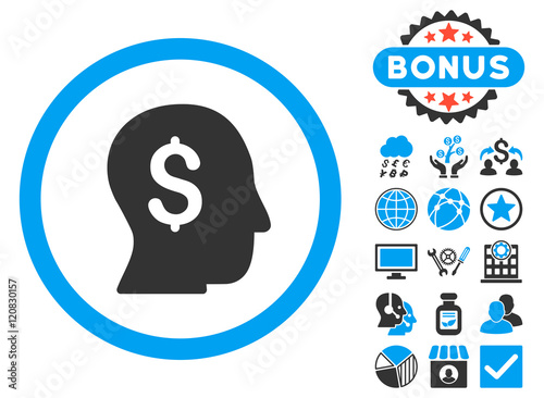 Businessman icon with bonus pictures. Vector illustration style is flat iconic bicolor symbols, blue and gray colors, white background.