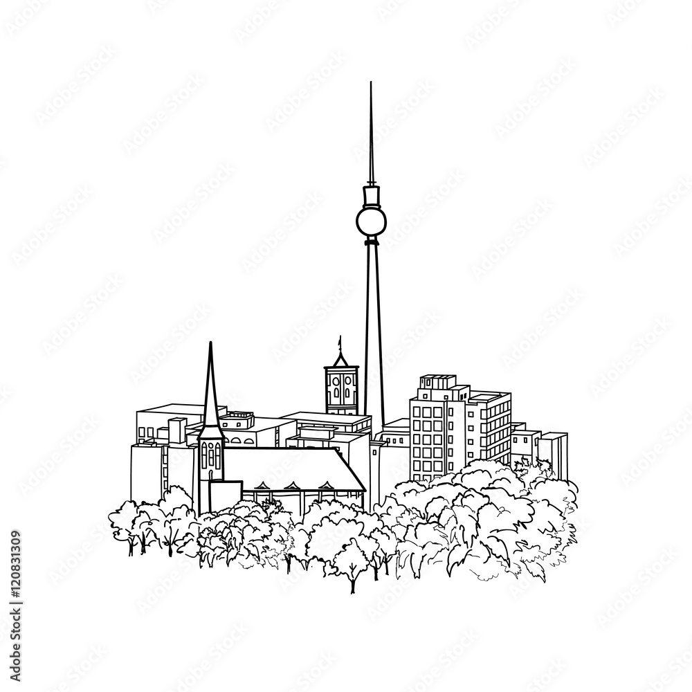 Obraz premium Berlin cityscape. Travel Germany background Famous Berlin city buildings skyline