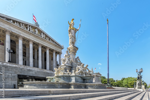 Austrian parliament building with famous Pallas Athena fountain.