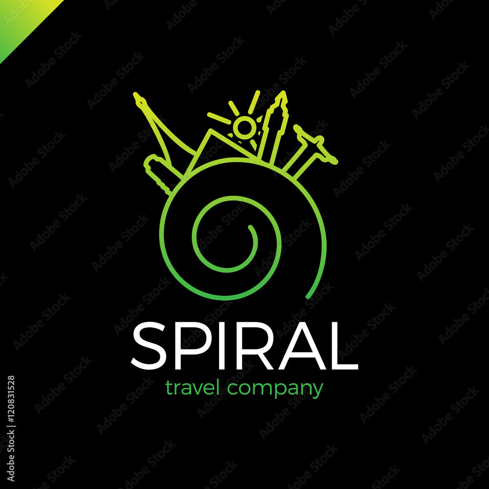 Spiral line travel, journey vector logo design template. world tourism  country icon. Paris, Rio, Italy, London, Egypt and sun symbol Stock Vector  | Adobe Stock