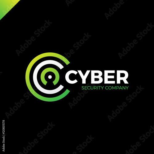 Cyber Security and defender line Letter C logo icon design template elements with dot in middle. Keyhole in negative space