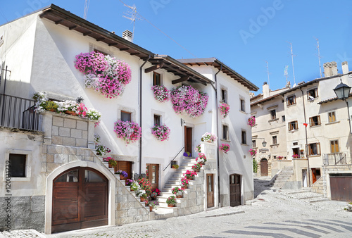 PESCOCOSTANZO, ITALY - AUGUST 21, 2016:  Glimpses of the wonderful mountain village - about 1400 m above sea level - Pescocostanzo in the region of Abruzzo, Italy photo